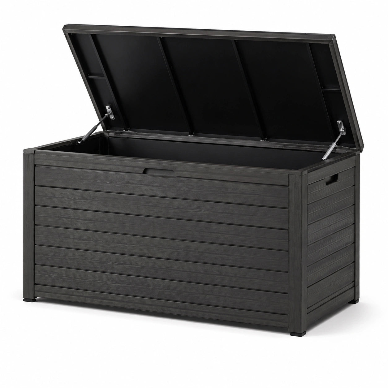 Baule da giardino in plastica nera e legno composito 123x58x53 cm