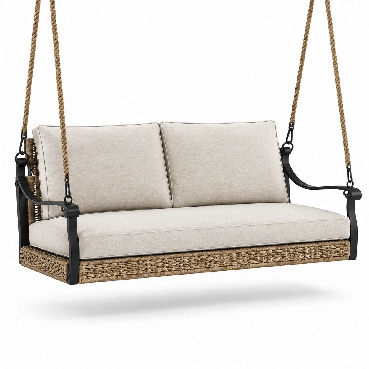 Dondolo da veranda in alluminio e corda con cuscini in poliestere beige