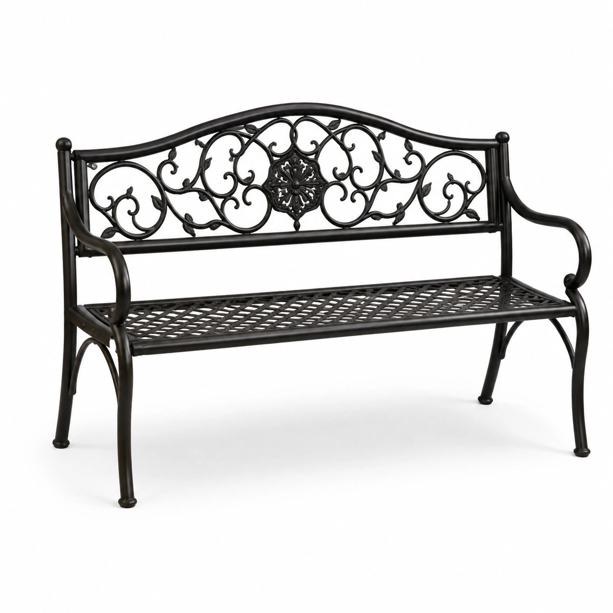 Panchina da giardino in ferro nero 125x52x90 cm
