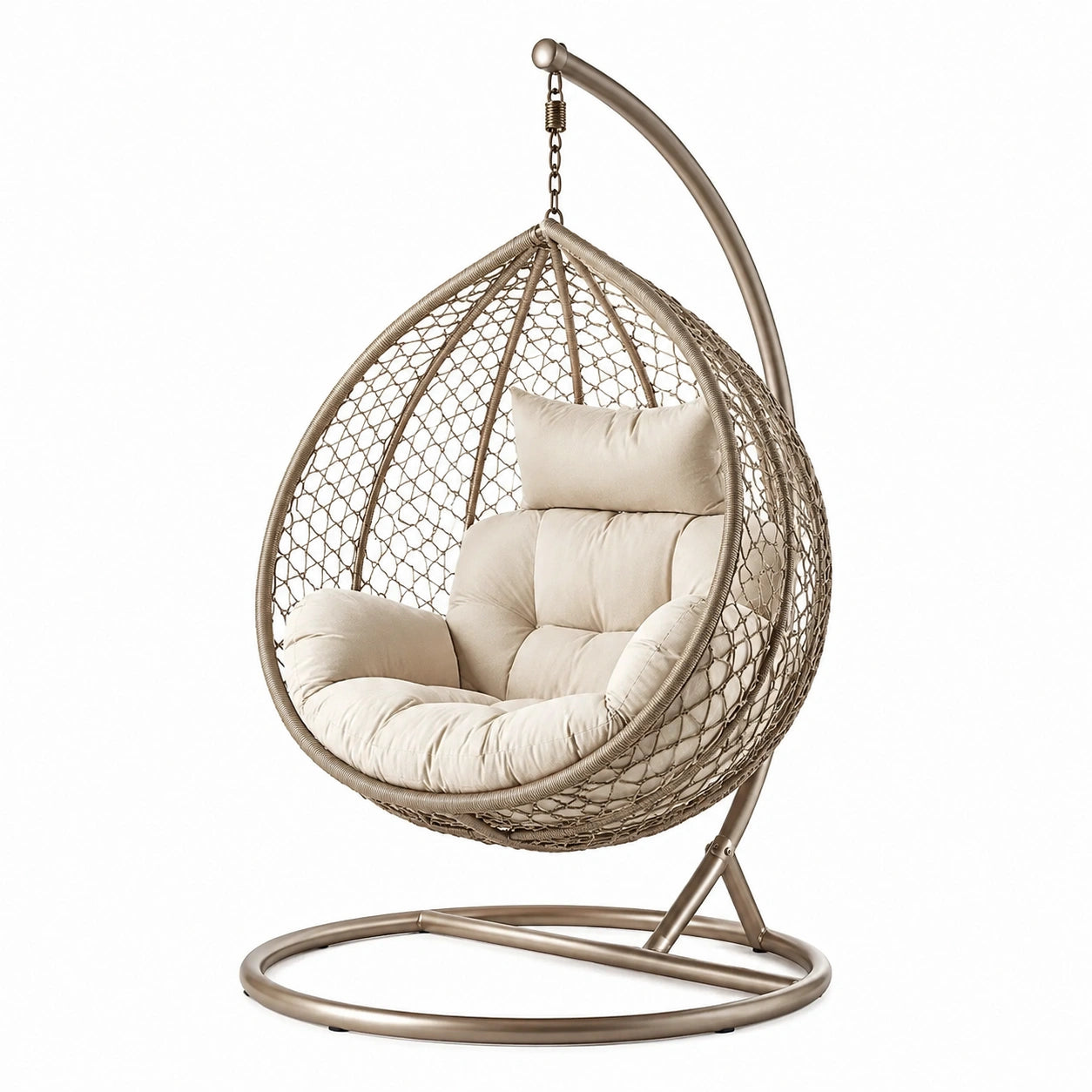 Poltrona sospesa in metallo con cuscino in poliestere beige
